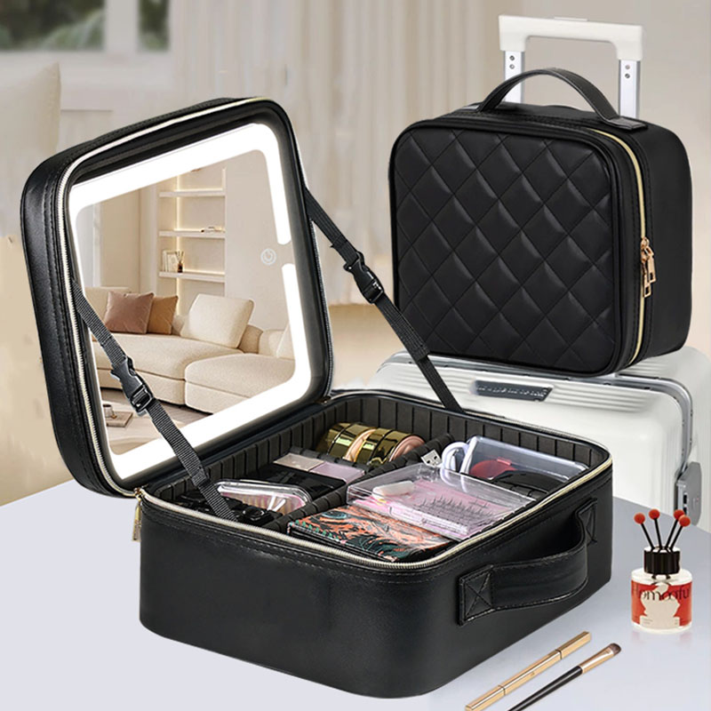 Beauty Zone Makeup - Grote LED-verlichte make-upspiegel Reistas met spiegel,
