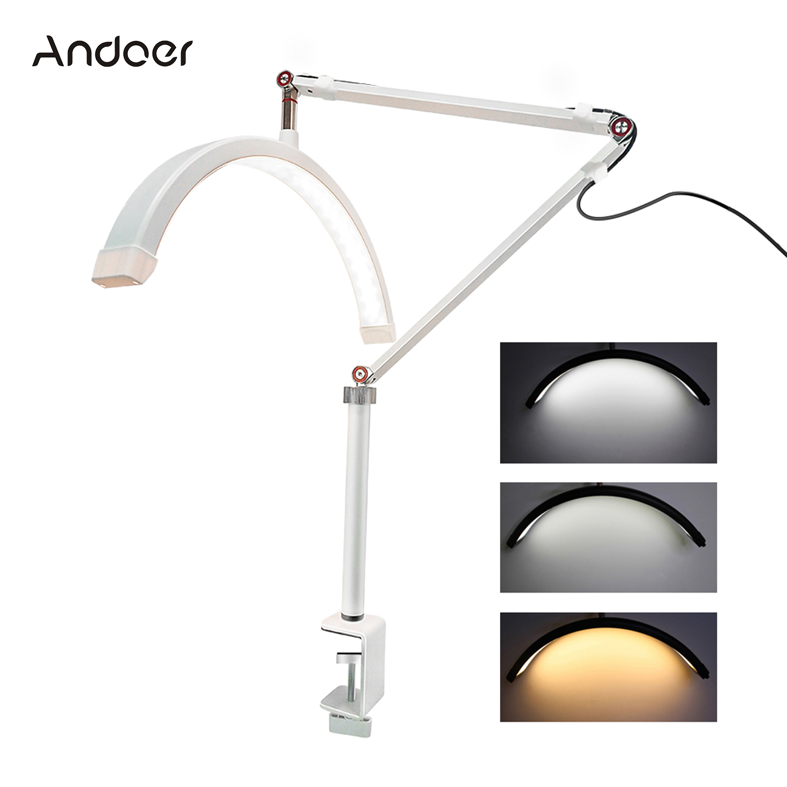Beauty Makeup Video - Andoer HD-M3X LED-videolamp Halvemaanvormige desktopringlamp 3000K-6000K