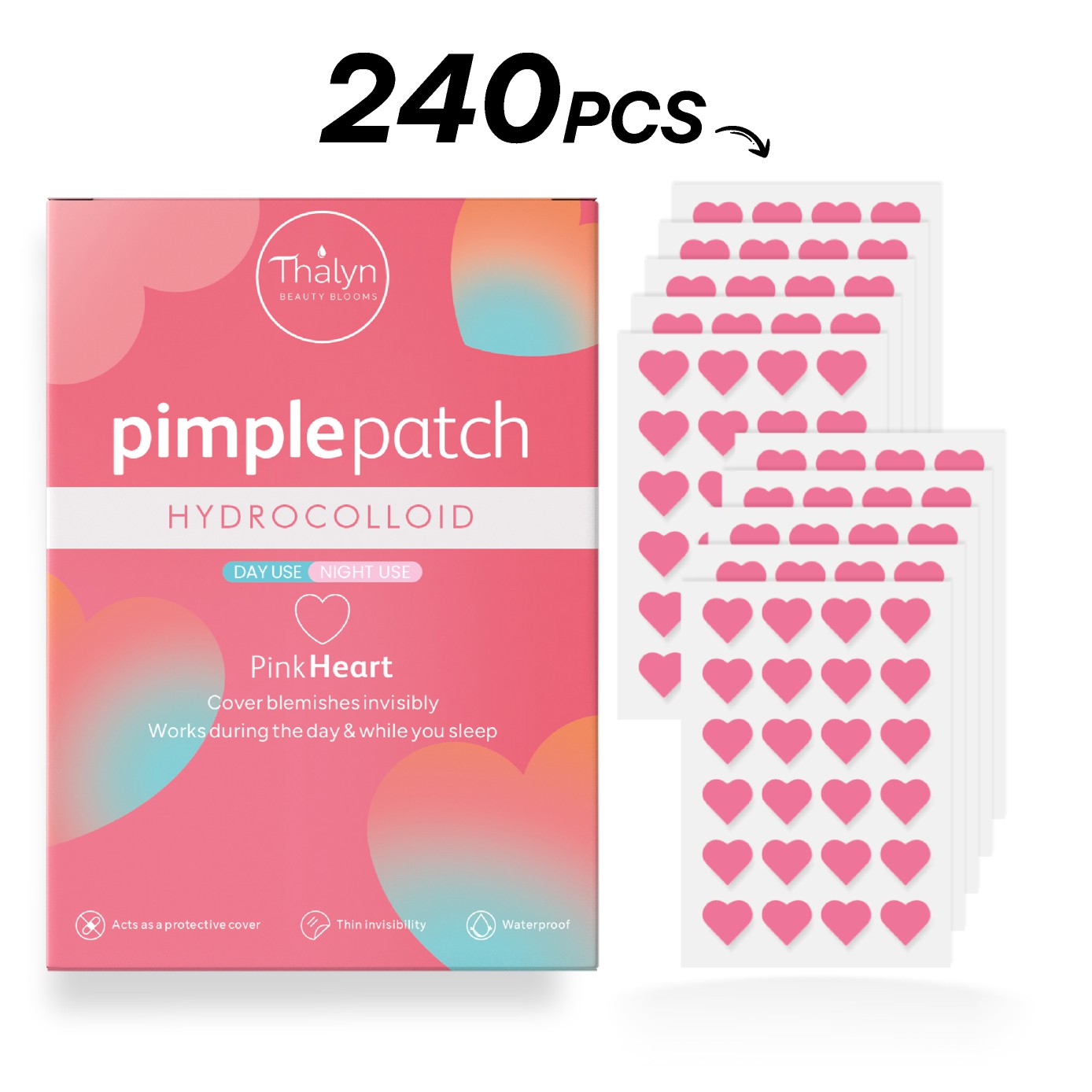 Beauty Zone Makeup - 240 stuks roze hartvormige puistpleisters, schattige