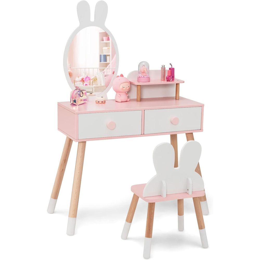 Beauty Makeup Vanity Set - EY Kids Vanity, houten make-uptafel en