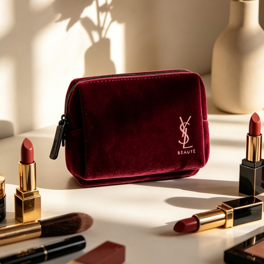 Ysl Beauty Makeup Bag - YSL's tas wijnrood fluweel mini draagbare