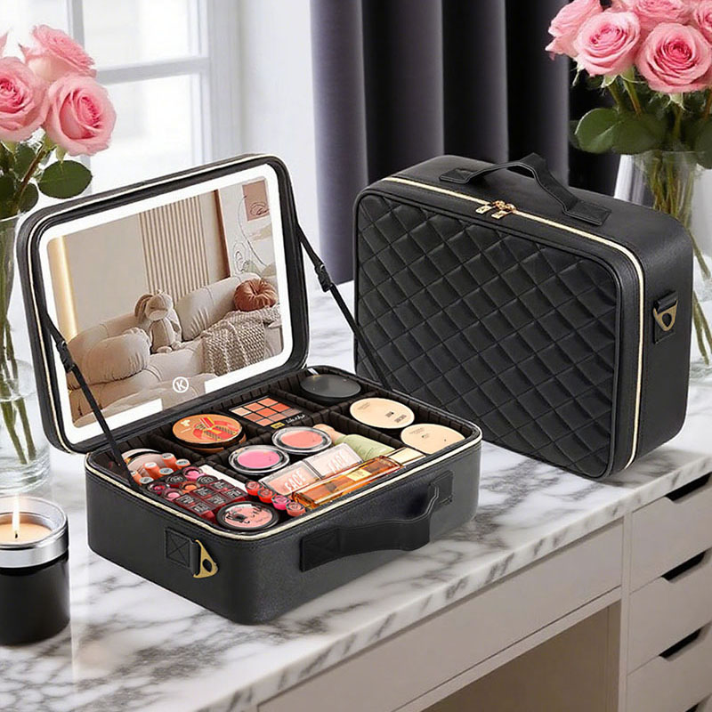 Beauty Zone Makeup - Grote reismake-uptas met spiegel, zwarte schoonheidsmanicure