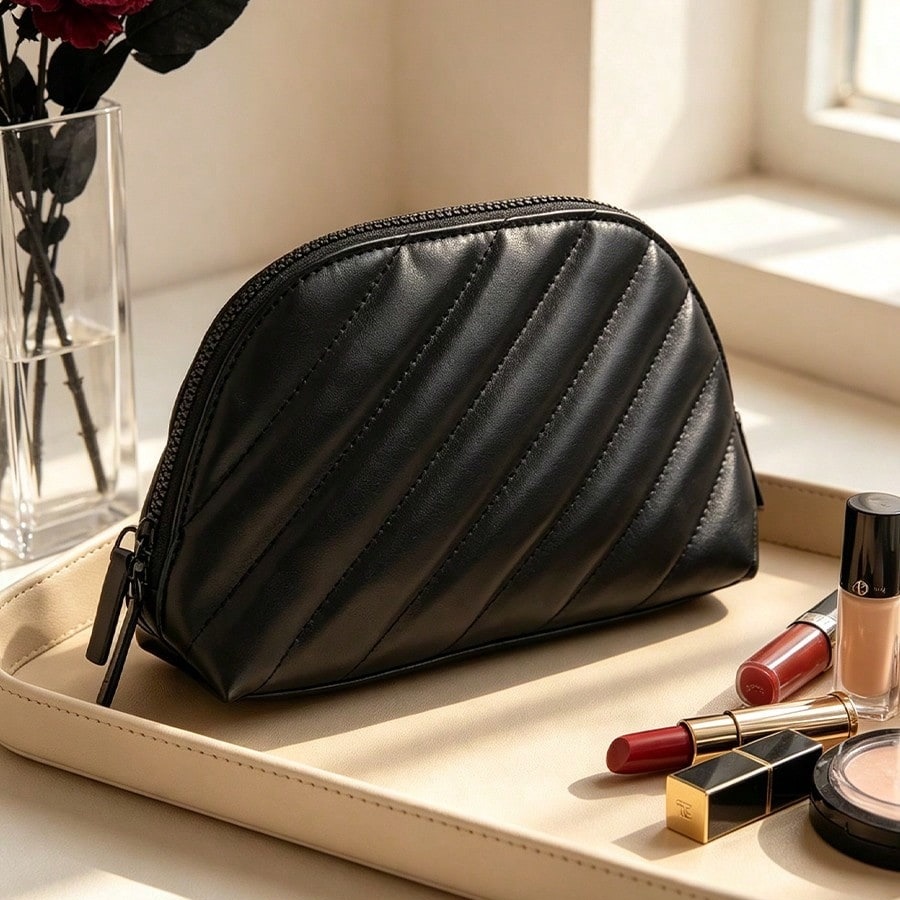 Ysl Beauty Makeup Bag - YSL's tas, zwarte gewatteerde leren cosmetische