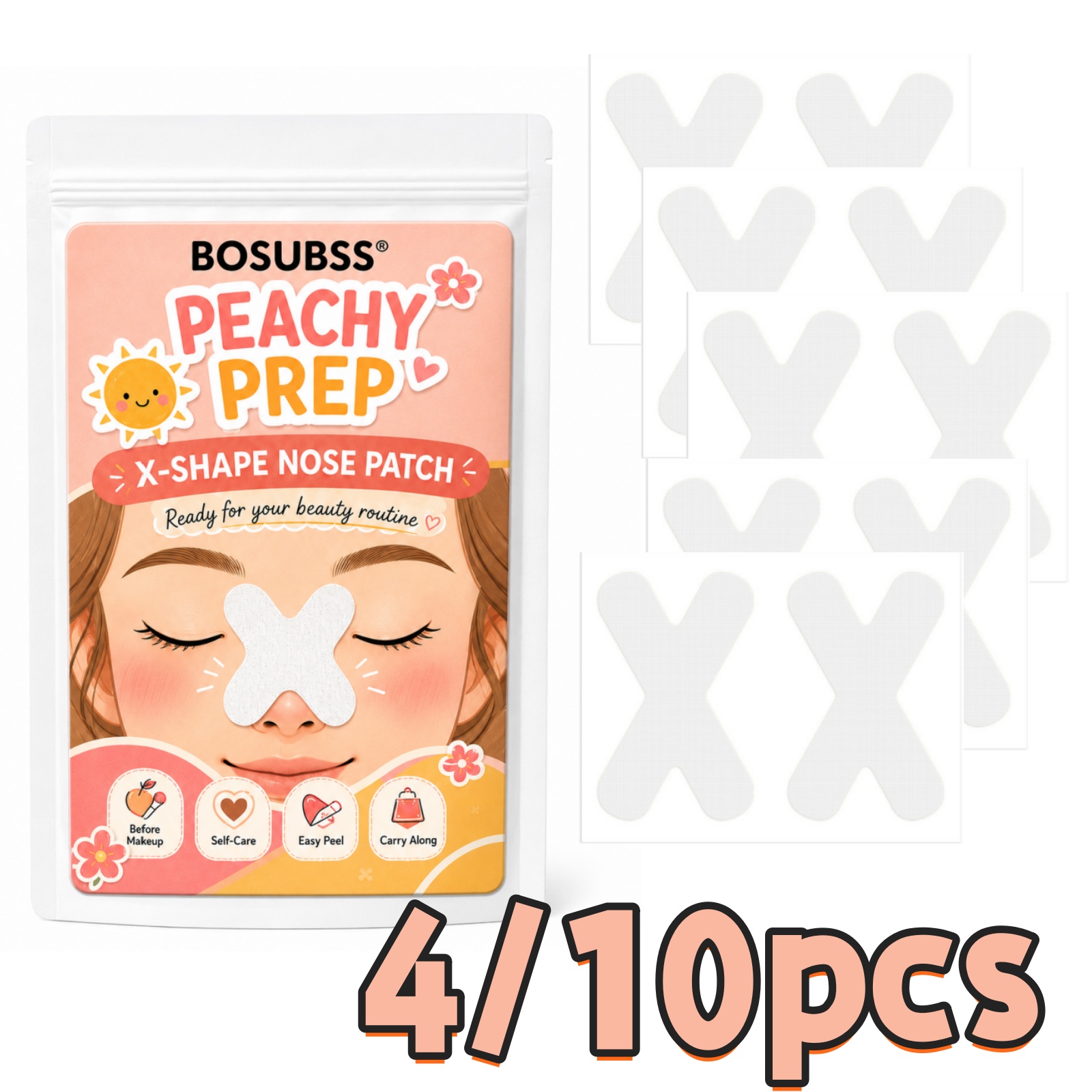 X Beauty Makeup - 4/10 stuks X-vormige neuspleisterset, Peachy Prep