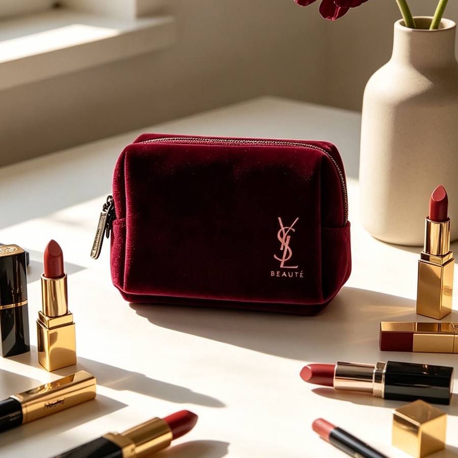 YSL's tas wijnrood fluweel min - Ysl Beauty Makeup Bag recensie en prijs