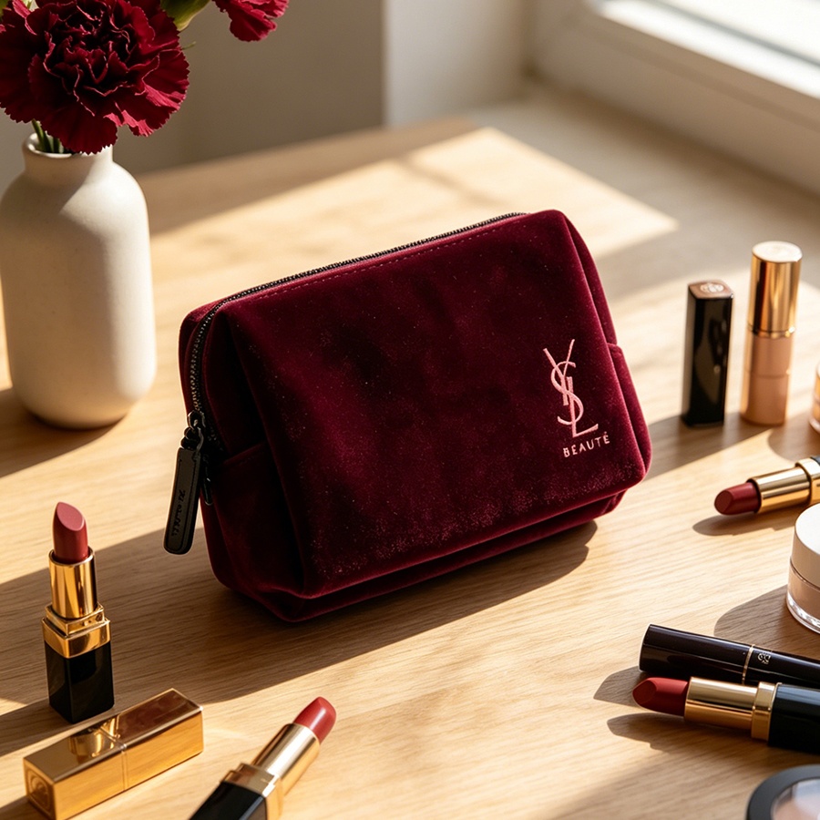 YSL's tas wijnrood fluweel min - Ysl Beauty Makeup Bag recensie en prijs